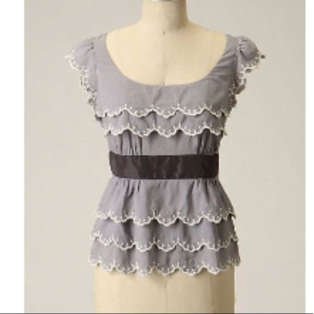 Anthropologie Blue Tiered Lace Top - size 2